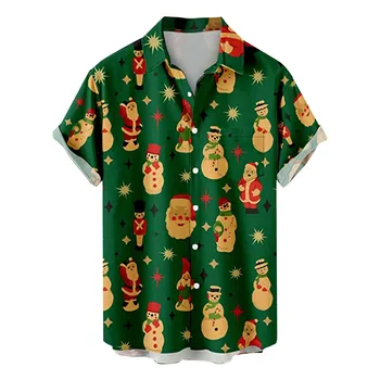 рубашка для мужчин Рождество 2023 Санта подарок navidad Печать Мужская одежда Рождественская Пуговица С Лацканами Рубашка С Коротким Рукавом рубашка