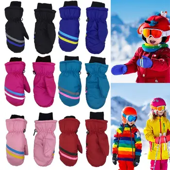 Детские зимние лыжные перчатки, милые мультяшные теплые варежки, нескользящие ветрозащитные Водонепроницаемые спортивные перчатки на открытом воздухе для детей, мальчиков и девочек
