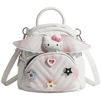 sanrio Cute hello kitty Wings Рюкзак Женская модная сумка через плечо Для девочек Маленький рюкзак мультяшный Школьный рюкзак из искусственной кожи