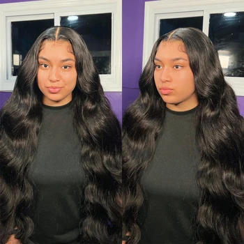 13x6 HD Прозрачные парики из натуральных волос с объемной волной спереди для чернокожих женщин, предварительно выщипанные перуанками, 13X6 Парик с кружевной фронтальной частью