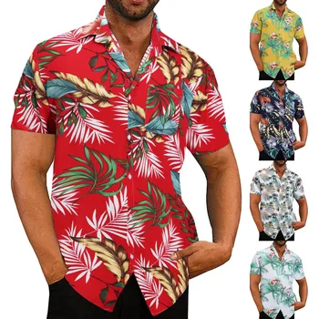 Мужская Весенне-Летняя Рубашка Повседневная Гавайская Пляжная Тропическая Верхняя Рубашка На Пуговицах С Принтом, Рубашки С Коротким Рукавом Для Мужчин Плюс Размер