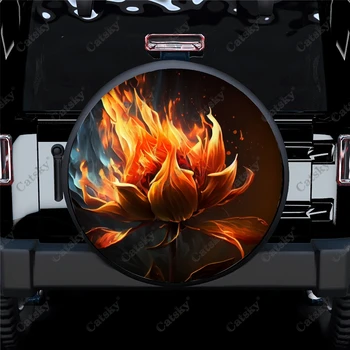 Горящий Огонь с розами, Полиэфирный универсальный чехол для шин запасного колеса, Изготовленные на заказ Чехлы для шин для прицепа RV, внедорожника, грузовика Camper