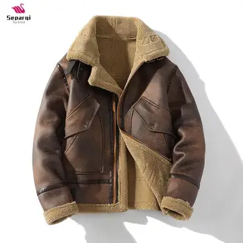 SEPARQI Высококачественная мужская толстая куртка из замши, зимняя теплая верхняя одежда, пальто из искусственного меха ягненка, большие размеры M-5XL
