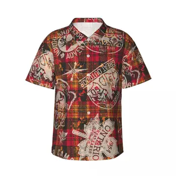 Мужская рубашка из канадской шотландки с короткими рукавами и этикетками, повседневная пляжная одежда, индивидуальные топы