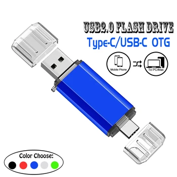 Флэш-накопитель 2В1 USB2.0 Type-C OTG 128 ГБ Компьютерная Карта Памяти 64 гб Высокоскоростной Внешний USB-НАКОПИТЕЛЬ 32G Металлический Диск для смартфона