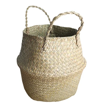 Плетеный горшок для хранения из натуральной морской травы, вместительная корзина для хранения, стирки, пикника, крышка для горшка для растений и пляжная сумка