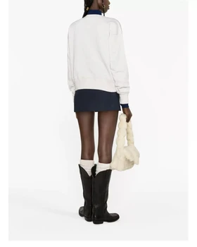 Осень 2023, Женская белая толстовка с вышивкой буквенного логотипа, Свободный повседневный хлопковый женский пуловер с длинным рукавом