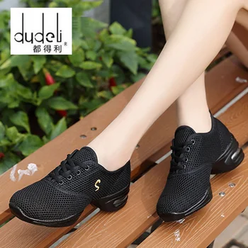 Кроссовки для современных джазовых танцев DUDELI, женская обувь для занятий танцами с дышащей сеткой на шнуровке, Амортизирующие Легкие кроссовки для фитнеса
