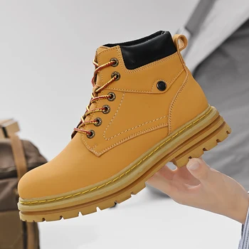 2023 новые мужские кожаные уличные походные ботинки, удобные большие желтые ботинки, большие размеры, пара рабочих ботинок, женские ботинки Martin, плюс