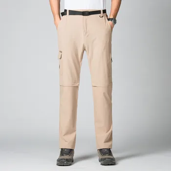 Мужские быстросохнущие брюки Съемные брюки из двух частей Свободные походные брюки Soild с прямой трубкой Длинные брюки с карманом
