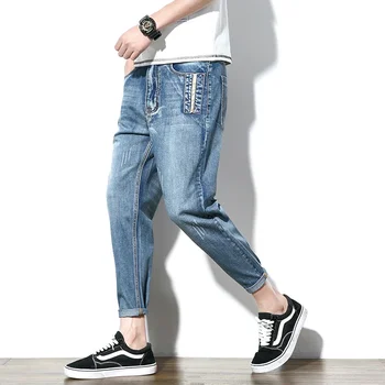 Мужские джинсы-стрейч April MOMO, мужские эластичные хлопковые джинсовые брюки свободного кроя, брюки свободного кроя, Новый бренд, Новый стиль, мужская одежда, Мужские модные джинсы