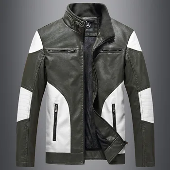Осенне-зимняя мужская кожаная куртка, модная куртка в стиле пэчворк, с множеством карманов, модная куртка, высококачественные мотоциклетные куртки из флиса на молнии.