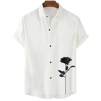 Летние Гавайские рубашки с цветочным рисунком Для мужчин, Футболка Оверсайз, футболки с 3D принтом, Белые Модные топы с коротким рукавом, Повседневная Домашняя блузка Camisa