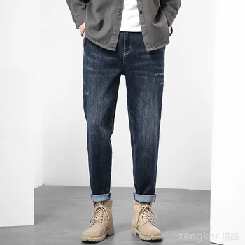 Эластичные джинсы Tide fat, мужские прямые свободные модные повседневные осенне-зимние брюки больших размеров, мужские джинсы весом 130 кг 46 размера.
