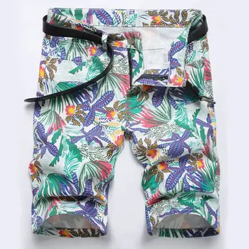 2023 Мужские джинсовые шорты с цифровым принтом, модные летние бриджи с цветами тропических растений  