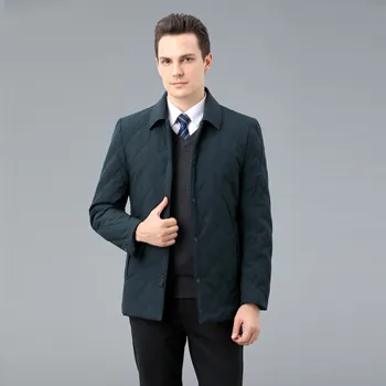 Мужское осеннее пальто, легкая повседневная хлопковая куртка для папы с пуговицами на лацкане в ромбовидную клетку, зимняя хлопковая куртка