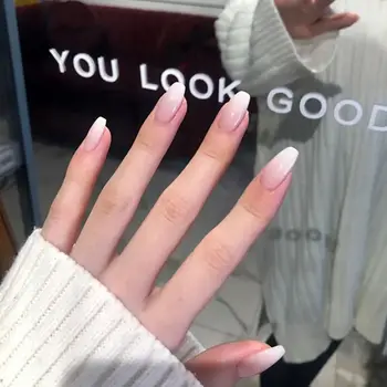 24шт Полное покрытие Белые градиентные накладные ногти средней длины во французском стиле Модные накладки на ногти для женщин и девочек