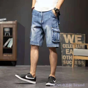 Джинсовые шорты с несколькими карманами, пятиточечные джинсовые шорты, мужские свободные укороченные бриджи большого размера, летняя уличная одежда в тонком сечении большого размера