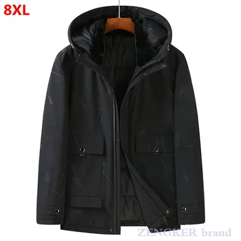 Зимние мужские носки размера плюс 8xl 7XL, модное повседневное хлопчатобумажное пальто с капюшоном, черное толстое пальто, мужская зимняя куртка с капюшоном