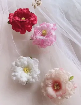 Белая заколка в форме маленького цветка в форме камелии с боковой заколкой для женщин