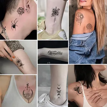 1шт Креативные Наклейки С Татуировками На Руках и Теле Маленькие Свежие Наклейки С Татуировками Черно-Белого Цвета Одноразовые Наклейки С татуировками #440235