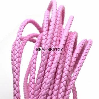 2 метра/лот, 4 мм Круглый Розовый плетеный кожаный ремешок, кожаный шнур для браслета, рабочие ювелирные изделия, Материалы для продвижения DIY