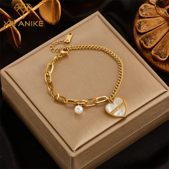 Женский браслет из нержавеющей стали XIYANIKE 316L, украшение из жемчуга в романтическом стиле, женские браслеты, подвеска в виде сердца, ювелирные изделия для девочек, подарки