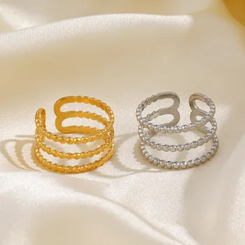 Модное 3-слойное линейное кольцо из нержавеющей стали в женском стиле Ins Популярное кольцо из титановой стали