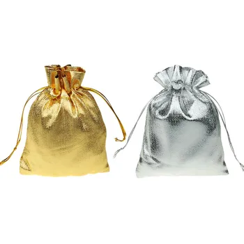 подарочные пакеты по 1шт Золотисто-серого цвета, 9X12 см, сумка из органзы на шнурке для изготовления ювелирных изделий, мешочек для конфет на свадебной вечеринке