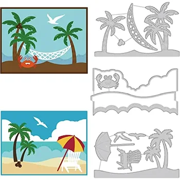 3шт штампов для летнего пляжа Кокосовая пальма Пляжный отдых Океанский краб Шаблоны для тиснения для скрапбукинга Изготовление фотокарточек для альбомов