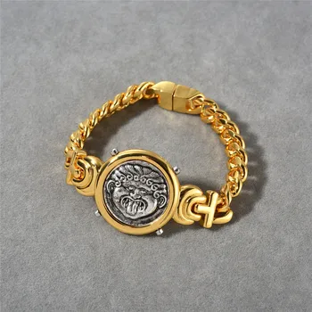 Тиснение монеты шарм браслет-цепочка для женщин массивный браслет старинные ювелирные изделия ручной работы необычные крутые ювелирные изделия