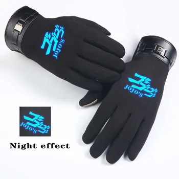 Новые зимние светящиеся принты в стиле аниме Jojo's Bizarre Adventure, теплые мужские перчатки с сенсорным экраном на флисовой подкладке, варежки