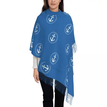 Парусный шарф с якорями и веревками для женщин, осенне-зимняя шаль, океанский морской руль, Большой шарф-шаль, повседневная одежда