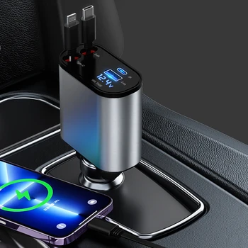100 Вт 4 В 1 Выдвижное Автомобильное Зарядное Устройство USB Type C Кабель Для iPhone Xiaomi Huawei Samsung Шнур Быстрой Зарядки Адаптер Прикуривателя