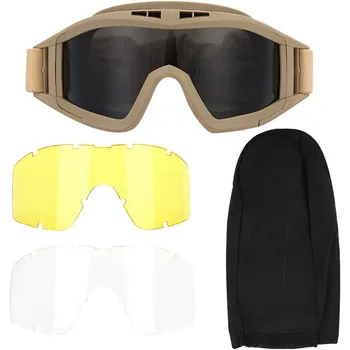 Противотуманные военно-тактические очки для страйкбола, пейнтбола, Ветрозащитные очки для стрельбы, очки для мотоциклетного альпинизма с 3 линзами HD