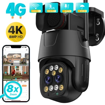 8MP HD 4G Sim-Карта IP-Камера Wifi Открытый 8-Кратный Зум С Двойным Объективом AI Отслеживание Человека Беспроводная Безопасность CCTV Камера Видеонаблюдения