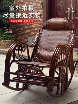 Кресло для гостиной из натурального ротанга, Настоящее Кресло-качалка, Кресло для отдыха на Балконе, Плетеный Трон для отдыха, Кресло из массива дерева