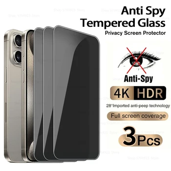 3шт Защитная пленка для экрана конфиденциальности для iPhone 15 Pro Max Full Cover Anti-spy Glass для Iphone 15 Pro Защитные пленки для Iphone 15