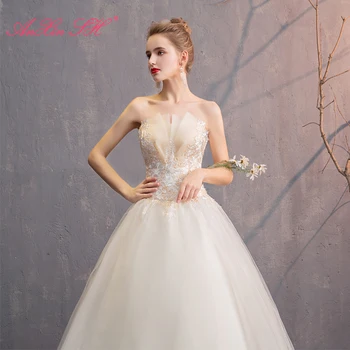 AnXin SH princess, белое кружевное свадебное платье с цветами шампанского, винтажное свадебное платье невесты с круглым вырезом, без бретелек, без рукавов, свадебное платье