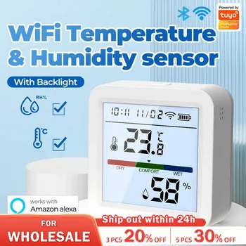 Tuya Новый WiFi Датчик температуры и влажности Smart Life Подсветка, гигрометр, термометр, Поддержка Alexa Google Home Assistant