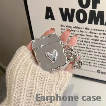 Роскошная Коробка для наушников с Гальваническим Серебряным Сердечком для Apple Airpods Pro 2 Чехол для AirPods 1 2 3 Чехол Простой Брелок для ключей Love