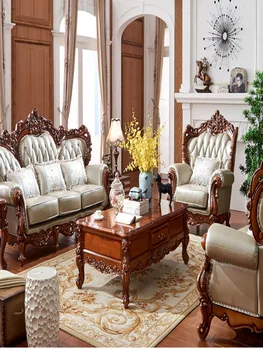 Роскошная вилла в европейском стиле 124 модульных дивана, полностью из массива дерева, двусторонняя резьба, размер квартиры, кожаные диваны