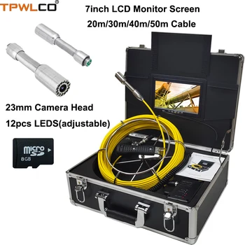 TPWLCO 7-дюймовая Видеокамера Для Осмотра Канализационных Труб 8 ГБ SD-Карта С DVR 20-50 м 23 мм Водонепроницаемая Дренажная Промышленная Эндоскопическая Система