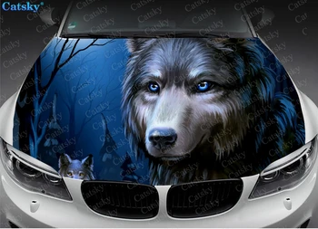 Волк животное король волков Наклейка на капот автомобиля с изображением льва, виниловая наклейка на капот, полноцветная графическая наклейка, изготовленная на заказ для любого автомобиля