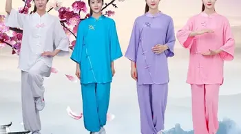 женский летний костюм кунг-фу из хлопка и льна с коротким рукавом, униформа для боевых искусств, ушу, тайцзи, одежда розового/белого/синего цвета