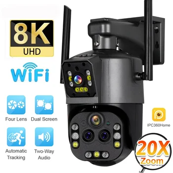 16MP 8K WIFI PTZ IP Камера Видеонаблюдения Безопасность Четырехобъективная Камера с 20-кратным Зумом AI Автоматическое Отслеживание Видео Камера Видеонаблюдения IPC360 Home