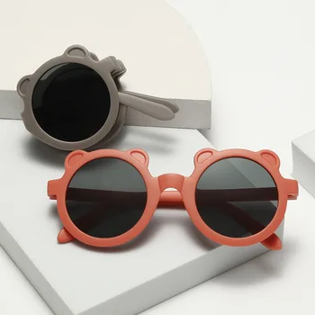 Милые детские солнцезащитные очки для детей, солнцезащитные очки для мальчиков и девочек в форме Медведя, Милые оттенки, Защита глаз UV400