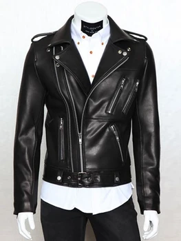 Весенне-осенняя крутая черная куртка из мягкой искусственной кожи для мужчин со множеством молний, пояс с длинным рукавом, верхняя одежда больших размеров