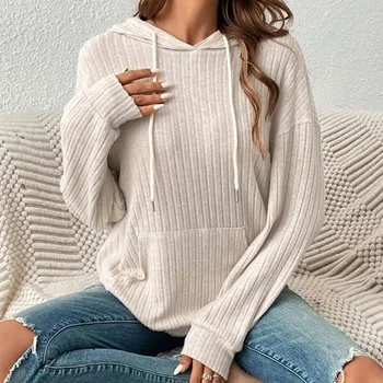 Женский пуловер с капюшоном, осенне-зимняя толстовка, однотонная толстовка, мягкая и теплая модная толстовка средней длины