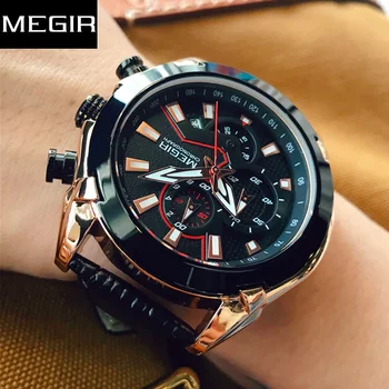 Мужские военные спортивные часы MEGIR, лучший бренд, роскошные кожаные армейские кварцевые наручные часы, мужские Креативные хронографы Relogio Masculino
